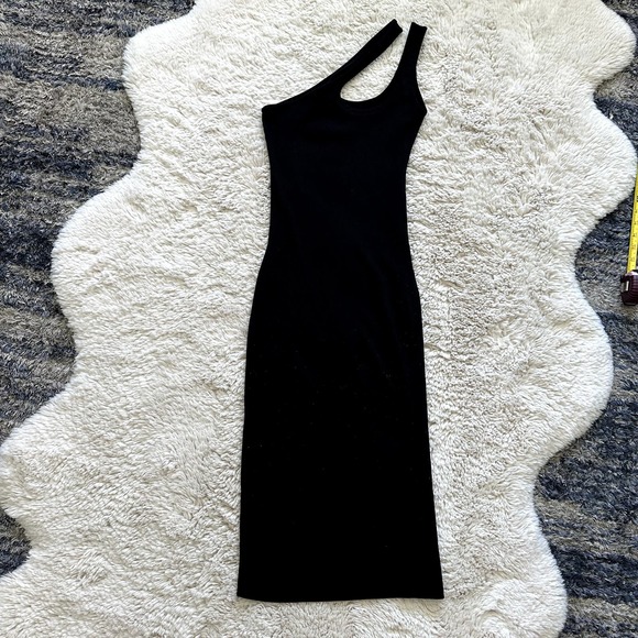 Princess Polly Double One Shoulder Black Ribbed Bodycon Midi Dress Women's Sz 4 - Picture 8 of 8